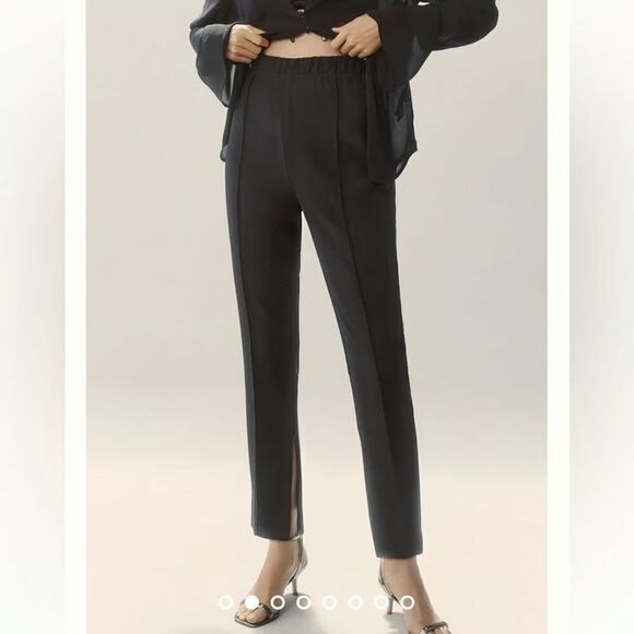 Anthropologie Pants Sz M Black Zippered Ankle Capsule Minimalist Office Travel - Picture 1 of 15